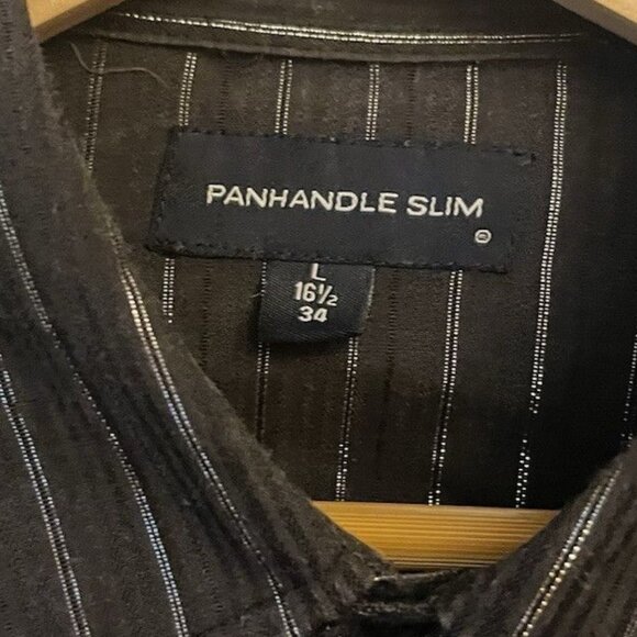 Panhandle Slim Men's Country Western Black Silver LARGE Shirt 16.5 Pearl Snap - Picture 7 of 8